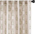 jinchan Linen Floral Curtains for Living Room 63 Inch Length Green Flower Cottage Core Farmhouse Curtains Rod Pocket Back Tab Boho Semi Sheer Window Drapes Bedroom Set 2 Panels Green on Beige