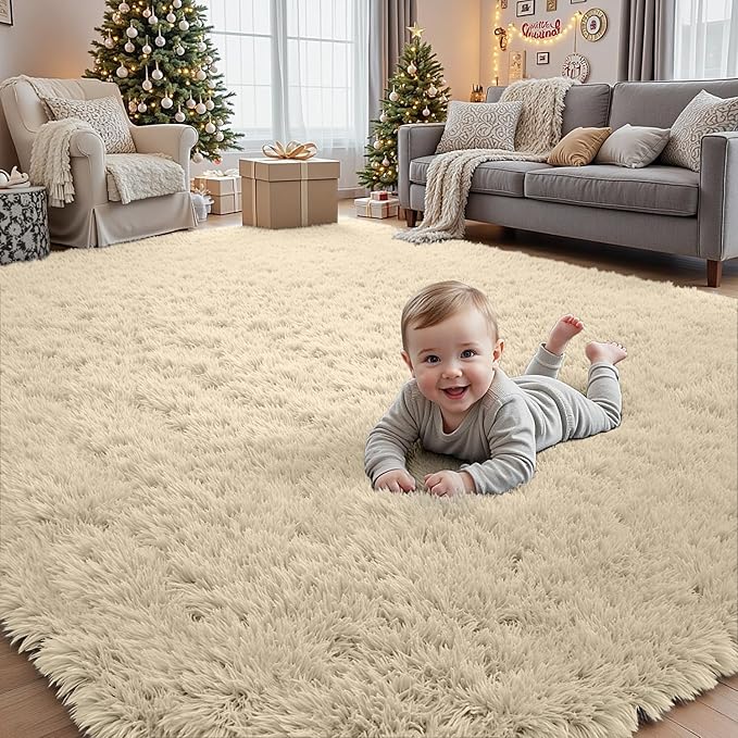 8x10 Area Rugs for Living Room Rug: Soft Fluffy Shag Beige Rugs for Bedroom, Non-Slip Large Fuzzy Plush Rug Indoor Floor Carpet for Nursery Kids Boys Girls Room, Dorms, Playroom, Modern Home Decor