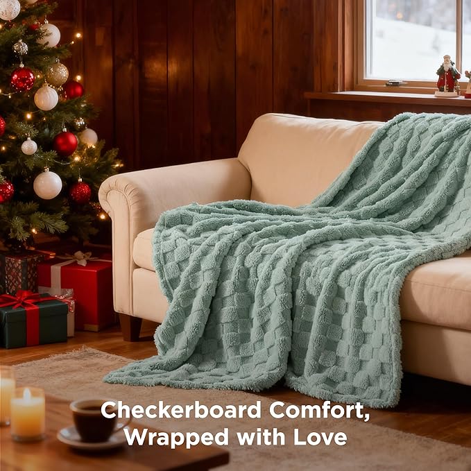 Bedsure GentleSoft Sage Green Throw Blanket for Couch - Checkered Fleece Blankets Gifts for Kids Girls, Cute Soft Cozy Spring Throw for Bedroom Home Decor Gifts, 50x60 Inches