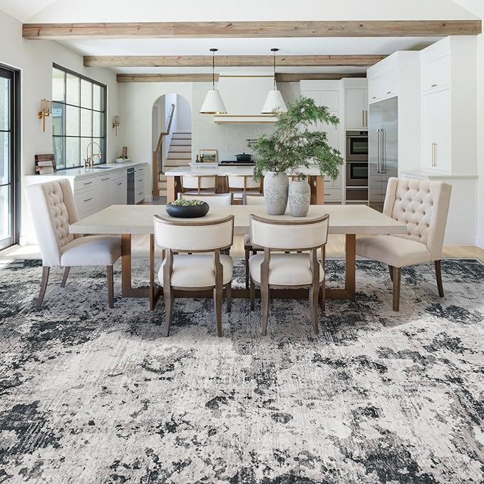 XLUEZ 9x12 Area Rug for Living Room, Washable Modern Abstract Large Area Rug Neutral Soft Non Slip Kids Rug Stain Resistant Indoor Carpet for Bedroom Dining Room Playroom Office(Black, 9'x12')