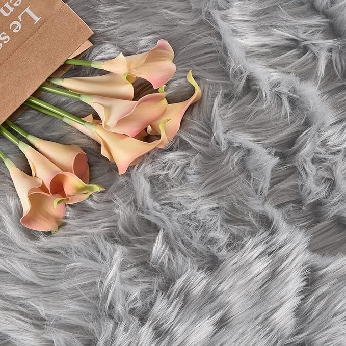 Latepis Runners 2x6 Grey Fur Faux Sheepskin Rug Washable Gray Area Rug Fluffy Fuzzy Rugs for Bedroom Runner Cushion Room Décor, Runner
