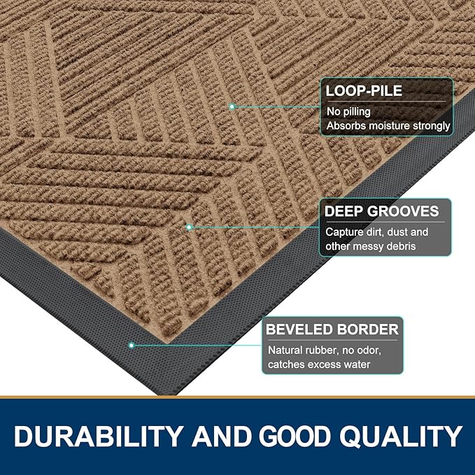 Smiry Front Door Mat Outside Entrance, Heavy Duty Sturdy Natural Rubber Doormat, Trap Dirt and Moisture, Easy Clean Low Profile Mats for Indoor Outdoor Entry, Irregular Triangle (59x40, Coffee)