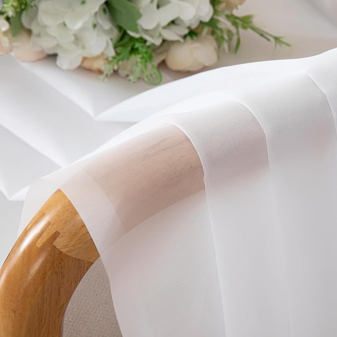 Simplebrand White Sheer Curtains 90 Inches Long, Light Filtering Rod Pocket Solid Color Window Sheer Curtain Panels, Elegant Curtains & Drapes for Living Room, Bedroom 2 Panels (White, 42" W x 90" L)