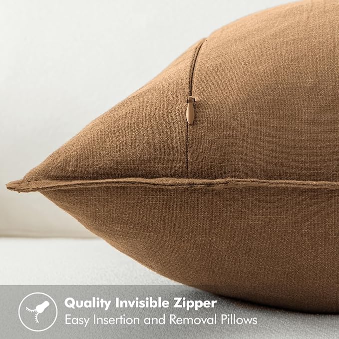 MIULEE Decorative Linen Pillow Covers 18x18 Inch Brown Boho Farmhouse Neutral Couch Throw Pillows for Bed Pack of 2 Accent Modern Pillowcase Sofa Livingroom Home Decor