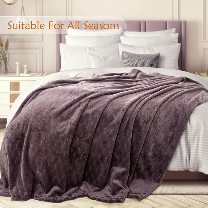 TOONOW Fleece Blanket Super Soft Cozy Throw Blanket 50" x 60", Lightweight Fuzzy Comfy Textured Flannel Blanket Warm Plush Throw Blankets for Couch, Sofa, Bed, Purple