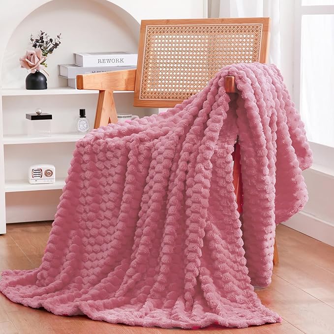 Dusty Pink Throw Blanket 90"×90" inches Gifts for Mom Fuzzy 3D Jacquard Decorative Flannel Fleece Super Soft Plush Cozy Blanket for Couch Sofa Chair Lightweight