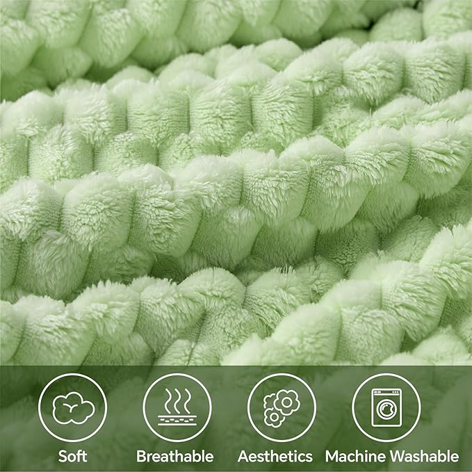 BEDELITE Fleece Throw Blanket for Couch & Bed - 3D Jacquard Decorative Light Green Blanket, Super Soft and Cozy Warm Fuzzy Blanket All Seasons Suitable, 50x60Inches