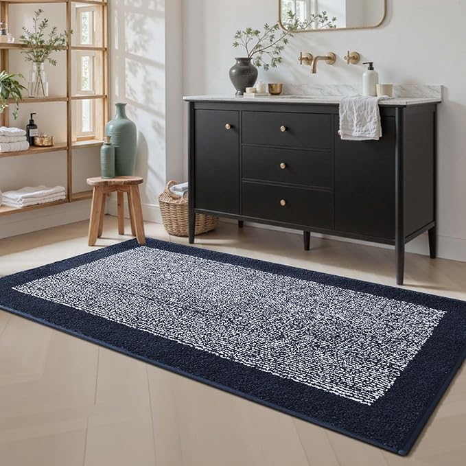 60x24 Long Bathroom Rugs Washable Non Slip, Dark Blue Bath Mat for Bathroom Floor Tub, Soft Absorbent Quick Dry Mats for Shower, Bathtub,Home Decor