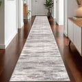 KOZYFLY Modern Abstract Washable Long Runner Rug 2.6x18 Hallway Rug Runner Non-Slip Soft Stair Runner Rugs, Grey/Light Beige/Brown Striped Carpet for Kitchen Entryway Bathroom