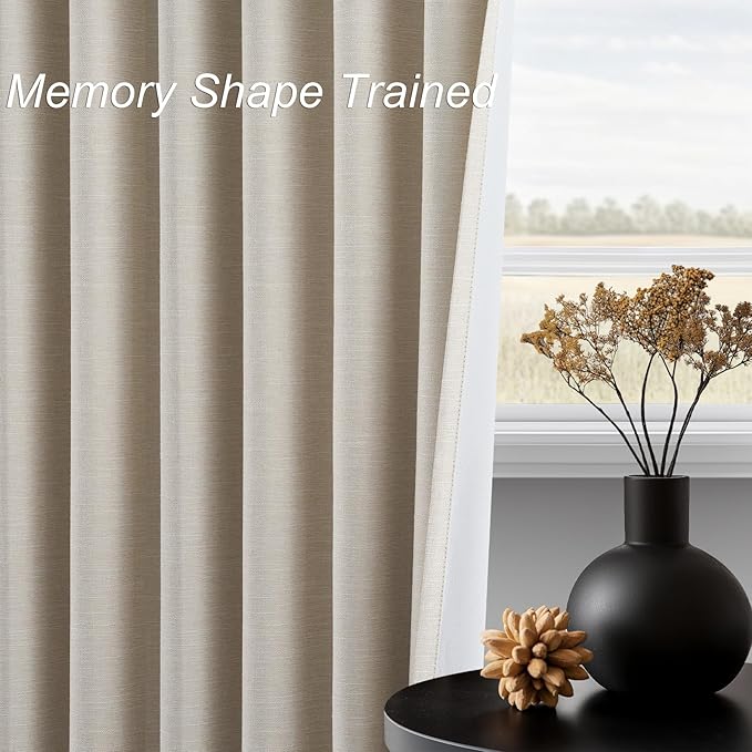 Topfinel 100 Inch Custom Linen Blackout Curtains,Modern Beige Textured Linen Farmhouse Boho Blackout Room Darkening Room Divider Rustic Curtains 2 Panels Set with Rod Pocket Back Tab
