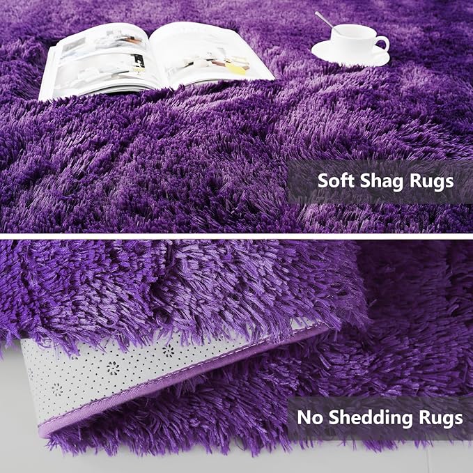 9X12 Large Shag Area Rugs for Living Room Bedroom,Big Soft Purple Fluffy Rug for Bedroom Dorm, Indoor Carpet Nursery Rugs for Kids Girls Room Home Decor,Purple