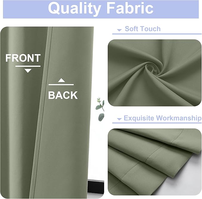 Simplebrand Ava Sage Green Short Blackout Curtains for Bedroom 45 Inches Long 2 Panels Set, Solid Thermal Insulated, Energy Saving Window Treatment Curtains Blackout Drapes, W40 x L45 Inch, Sage Green