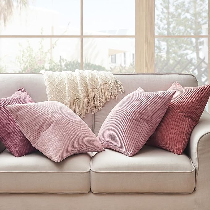 Topfinel Pink Throw Pillows Covers 20x20 Inch Set of 4,Farmhouse Corduroy Decorative Cushion Case,Valentine's Day Pillow Case for Bedroom Couch Sofa Living Room,Spring Home Decor