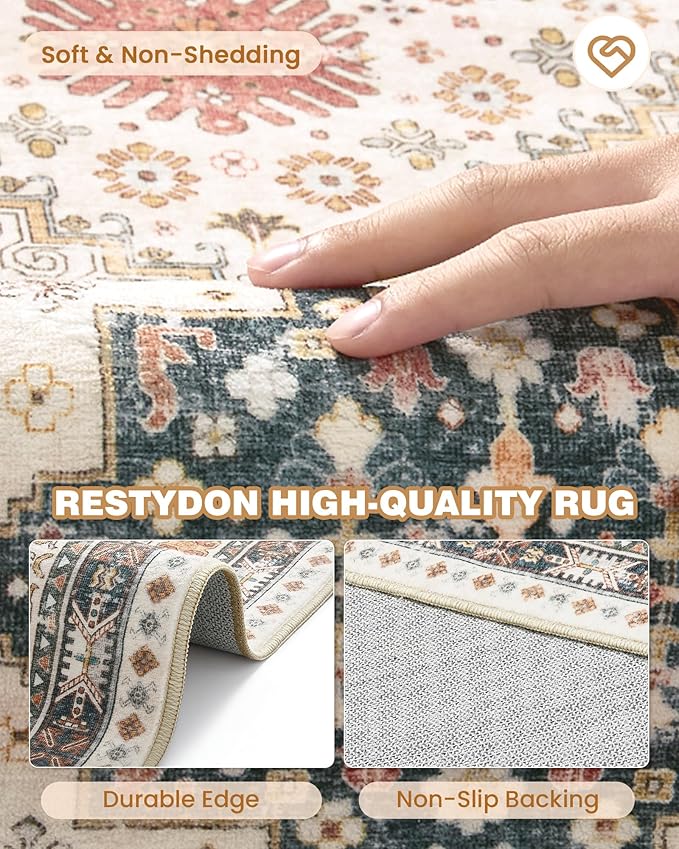 Entryway Rug - 2x3 Washable Rug Runner for Bathroom, Laundry Room, Kitchen, Soft Vintage Hallway Runner for Bedroom, Non-Slip Door Mat Indoor Entrance(Blue/Red/Multi,2'x3')