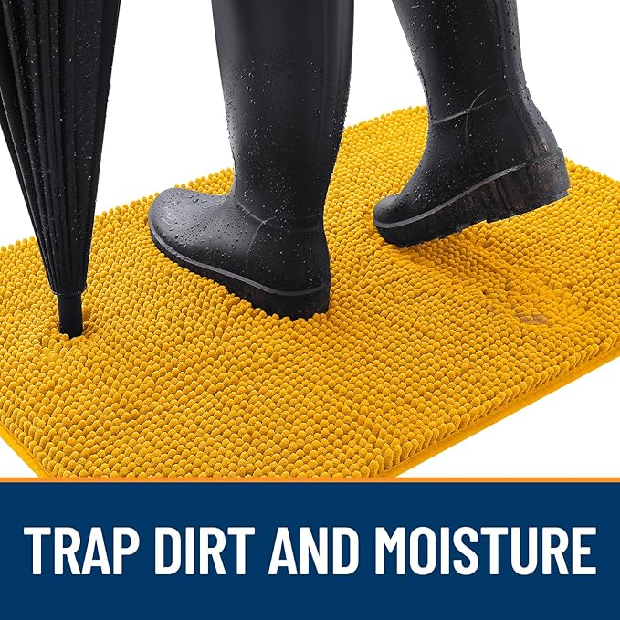 OLANLY Dog Door Mat for Muddy Paws 47x20, Absorbs Moisture and Dirt, Absorbent Non-Slip Washable Doormat, Quick Dry Chenille Mud Mat, Entry Indoor Entryway Carpet for Inside Floor, Golden Yellow
