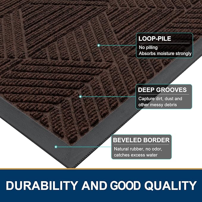 Smiry Front Door Mat Outside Entrance, Heavy Duty Sturdy Natural Rubber Doormat, Trap Dirt and Moisture, Easy Clean Low Profile Mats for Indoor Outdoor Entry, Irregular Triangle (71x34, Dark Brown)