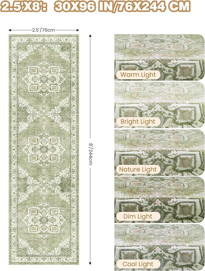 Kitchen Runner Rug Non Slip Washable 2.5x8, Soft Low Pile Entryway Rug Runners for Hallways,Carpet Runner for Living Room,Kitchen, Laundry, Bathroom(Light Green,2.5'x8')