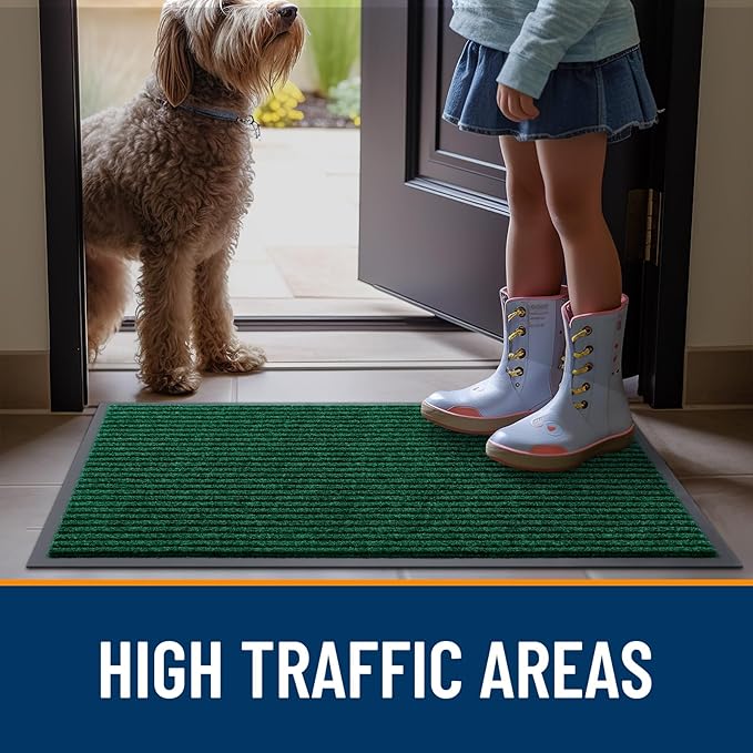 OLANLY Front Door Mat Indoor Outdoor Entrance, 2-Pack 33 x 21 Inch, Waterproof Heavy Duty Doormat, Fade Resistant, Low Profile, Easy Clean Patio Porch Welcome Floor Mats for Entry, Green