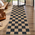 Lahome Colette Checkered Easy Jute Runner Rug, 2x8 Kitchen Rug Non Slip Washable Outdoor Runner for Entryway Indoor, Checkerboard Black Indoor Outdoor Carpet for Hallway 8ft Entry