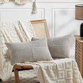 Fancy Homi 2 Packs Neutral Grey Lumbar Decorative Throw Pillow Covers 12x24 Inch for Living Room Couch Bed Sofa, Farmhouse Home Decor, Soft Striped Corduroy Rectangle Accent Cushion Case 30x60 cm