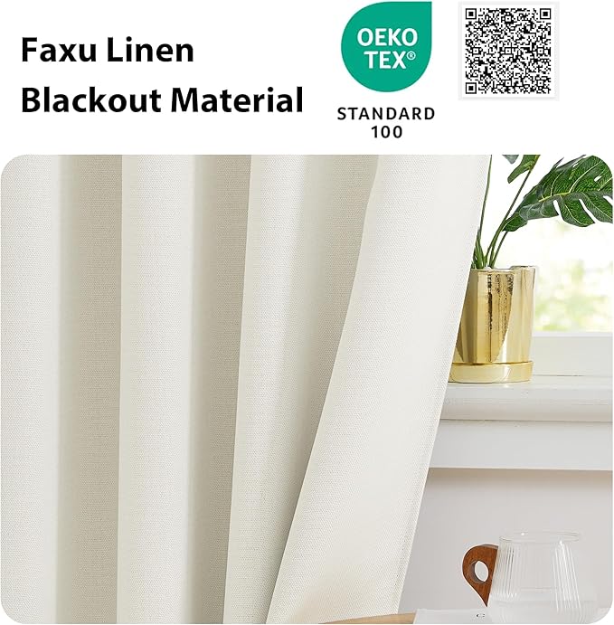 NICETOWN 30 Inch Length Curtain Valances, 2 Panels Blackout Thermal Insulating Small Half Curtain Tiers for Kitchen with Top Grommet, Window Covering for Bathroom (Natural, 34 x 30 Inch Length)