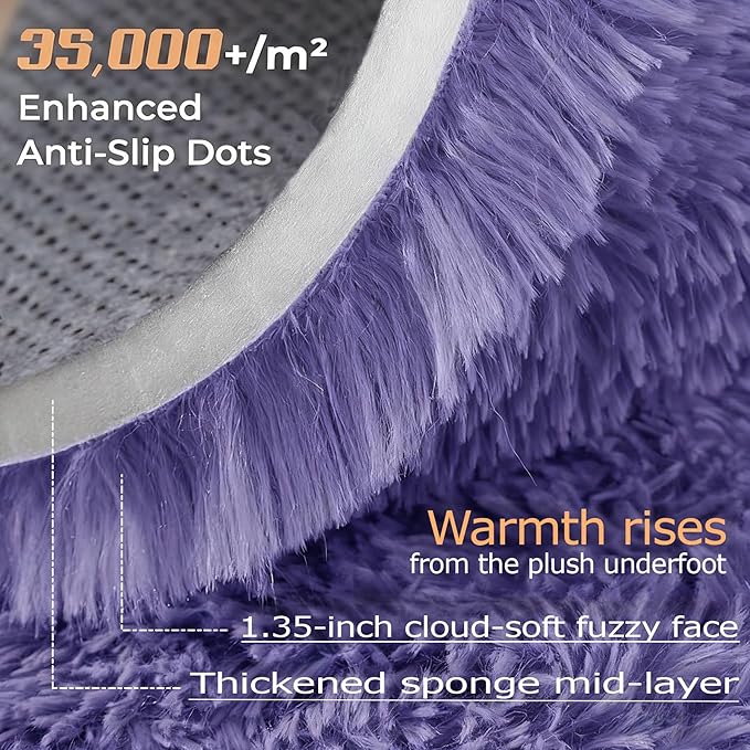 2x6 Runner Rug for Bedroom: Fluffy Shag Soft Washable Rugs Small Fuzzy Plush Indoor Carpet for Hallway Bedside Dorm Kids Girls Boys Room (Purple, 2'x6')