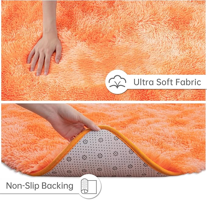Goideal Fluffy Rug for Bedroom Living Room, 6x9 Orange Area Rugs, Faux Fur Shag Modern Carpet Ultra Soft Girls Boys Room Home Decor, Tie-Dyed