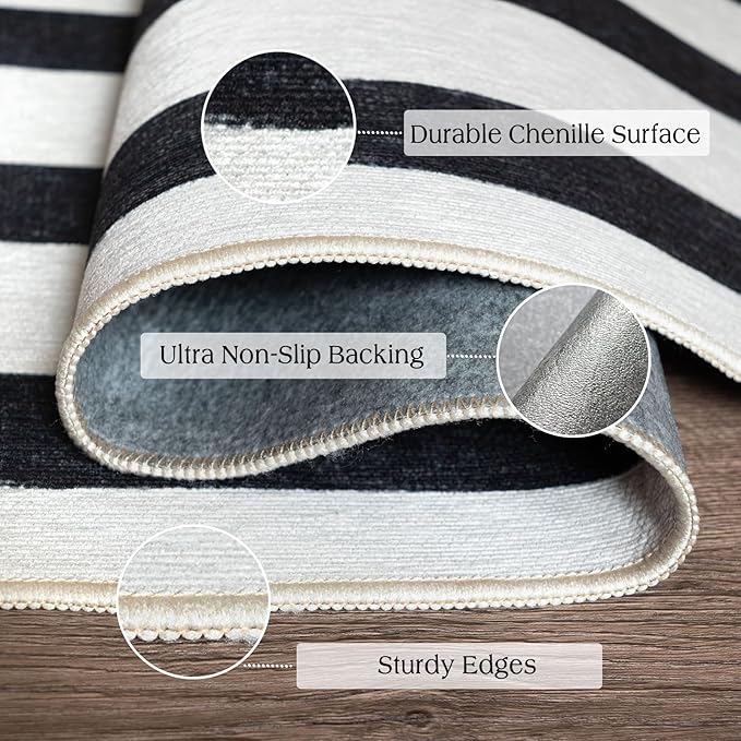 Black and White Striped Outdoor Rug - 2x3 Non-Slip Front Door Mat Outside Entrance Washable Doormat Indoor Outdoor Entry Rug Small Layered Rugs for Entryway Kitchen Front Porch Decor