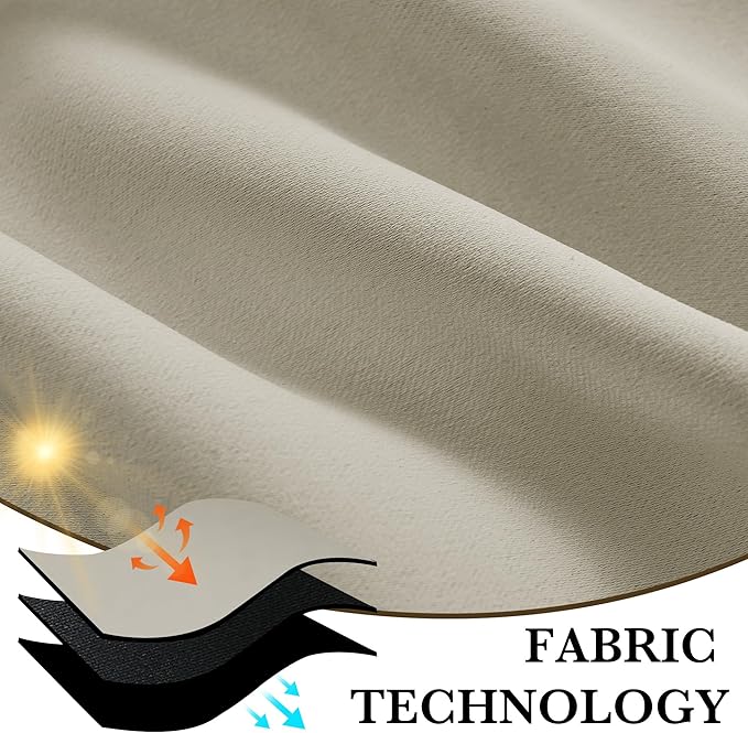 RYB HOME 100% Blackout Basement Curtains 24 inches Long, Heat & UV Blocking Total Room Darkening Noise Reducing Curtains for Bathroom RV Campers, Natural, 2 Panels Set