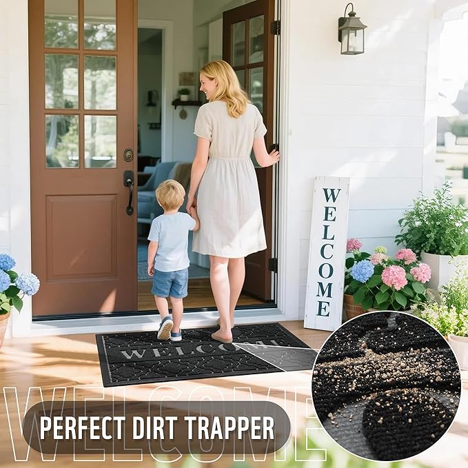 Yimobra Welcome Mat Outdoor Indoor, All-Weather Waterproof Front Door Mat Outside Entrance, Non-Slip Low Profile Porch Patio Doormat, 29.5x17, Black