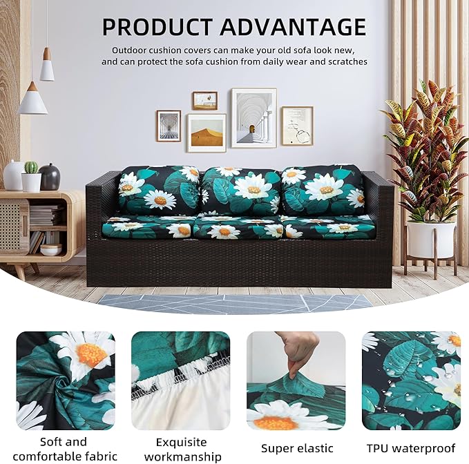 Outdoor Cushion Covers Set,8PCS Patio Furniture Couch Seat Slipcovers, Replacement for Sofa Sectional Chair(Cover，Only)