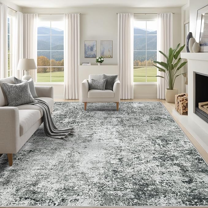 XLUEZ 8x10 Area Rugs for Living Room, Washable Modern Abstract Large Area Rug Neutral Soft Non Slip Kids Rug Stain Resistant Indoor Carpet for Bedroom Nursery Dining Room Playroom(Grey, 8'x10')