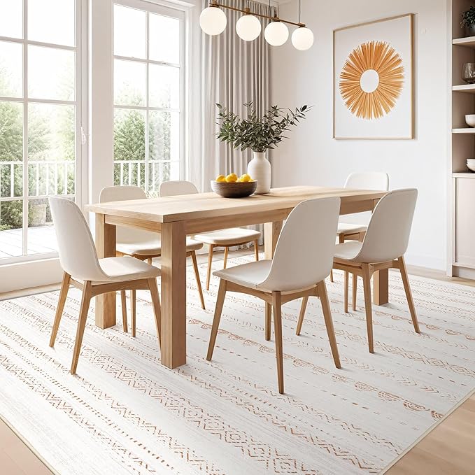 Nakagishi 5x8 Area Rug Living Room: Washable Boho Large Neutral Soft Farmhouse Rugs Stain Resistant Modern Indoor Floor Non-Slip Carpet for Bedroom Nursery Kids Playroom Office Dining Room Dorm- Brown