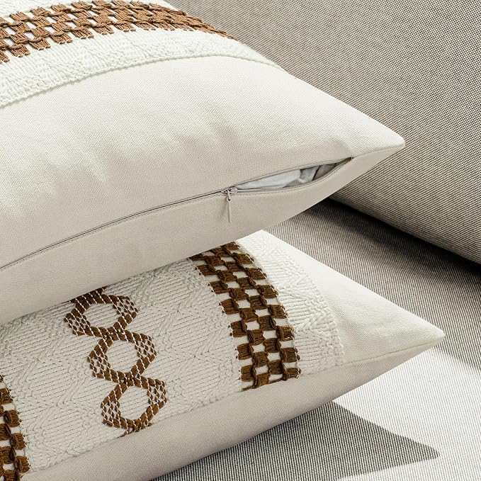 MIULEE Set of 2 Coco Brown Boho Decorative Lumbar Pillow Covers 12x20 Inch Farmhouse Rustic Couch Throw Pillows Modern Cotton Cushion Covers Retro Cute Macrame Woven Spring Decor for Bed Sofa Chair