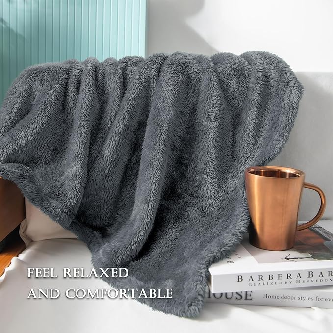 Exclusivo Mezcla Plush Fuzzy Fleece Bed Blanket King Size, Super Soft, Fluffy and Warm Blankets for Couch, Bed, All Season (Dark Grey, 90x104 inches)