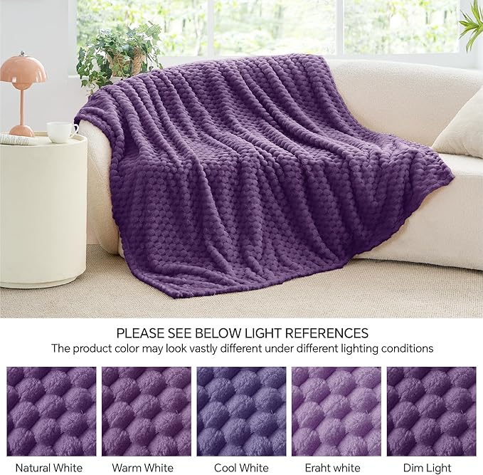 BEDELITE Fleece Blanket Twin Size for Bed Couch, 3D Jacquard Decorative Purple Throw, Soft and Cozy Warm Plush Fuzzy Blanket All Seasons Suitable, 60x80Inches