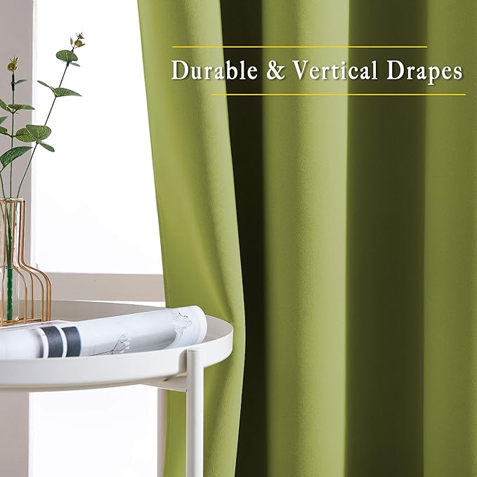 NICETOWN Fresh Green Draperies Curtain Panels - Thermal Insulated Solid Grommet Blackout Curtains/Panels/Drapes for Living Room(Fresh Green, 1 Pair, 46 by 54-Inch)