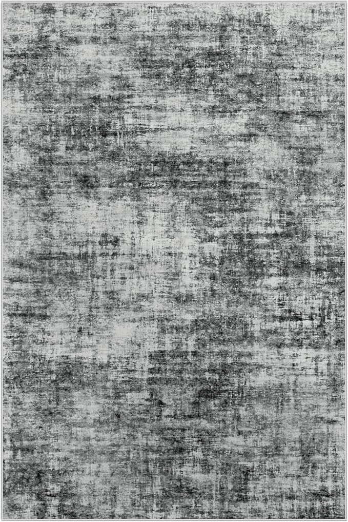 5x7 Area Rugs Washable Rug: Modern Abstract Living Room Rug Soft Anti-Skid Thin Carpet Indoor Floor Non-Shedding Carpets for Bedroom Dining Room Farmhouse Nursery Home Office - Black