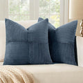 MIULEE Blue Decorative Euro Sham Pillow Covers 24x24 Inch for Bed Couch Sofa Pack of 2 Boho Farmhouse Throw Pillows Soft Cross Corduroy Patchwork Textured Cushion Cases
