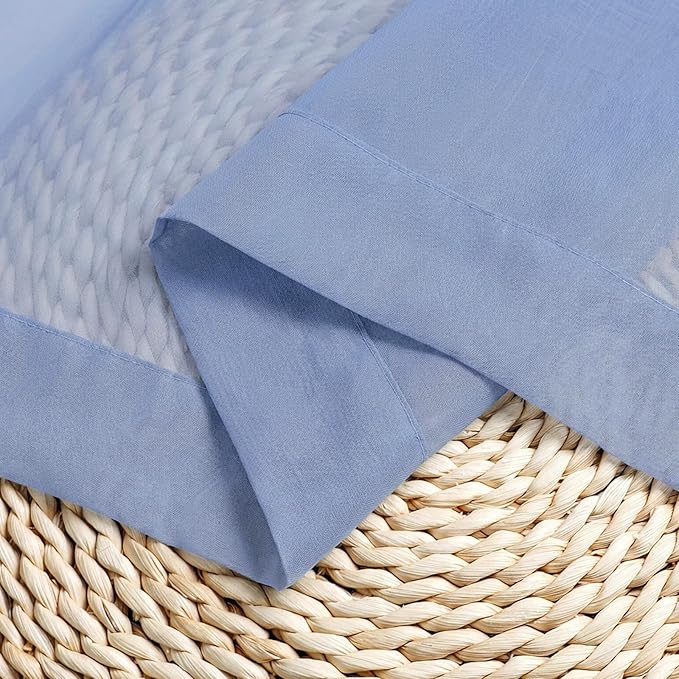 Chyhomenyc Sheer Curtains 90 inches Long 2 Panels - Light Filtering Soft Airy Solid Elegant Voile Window Treatment Drapes for Bedroom Living Room, 42Wx90L Inches, Denim Blue