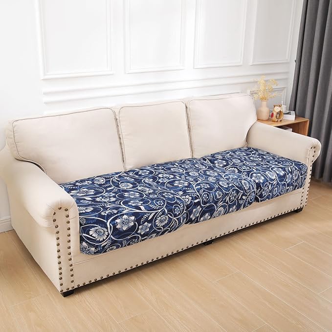 hyha Printed Couch Cushion Covers, Floral Sofa Covers Washable for 3 Cushion Couch, Stretch Pattern Outdoor Cushion Covers for Patio Furniture with Elastic Bottom(3 Packs, Baroque)