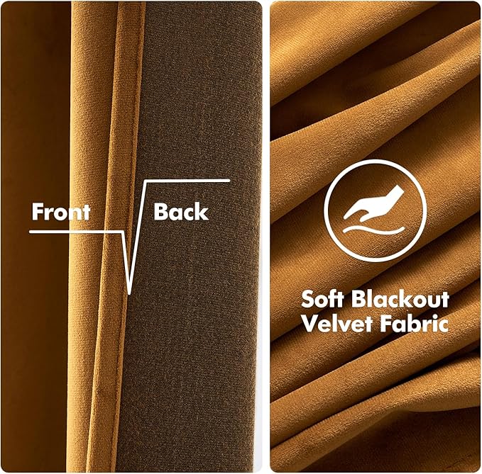 MIULEE Velvet Curtains Golden Brown Elegant Grommet Thermal Insulated Soundproof Room Darkening Curtain/Drapes for Classical Living Room Bedroom Decor 72 x 84 Inch Set of 2