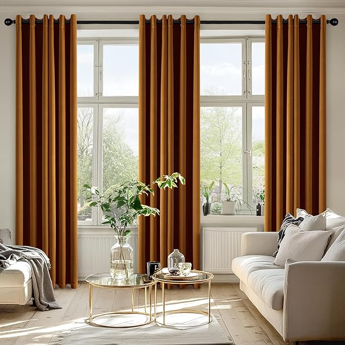MIULEE Gold Brown Blackout Curtains for Bedroom Living Room 72 Inches Long 2 Panels, Thermal Insulated Room Darkening Drapes Solid Grommet Noise Reduction Light Blocking Window Treatments 40x72 inch