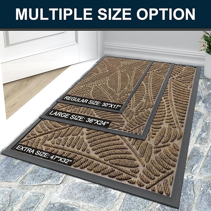 Colorxy Waterproof Doormat, Sturdy Natural Rubber Front Indoor Mat, Non Slip Low Profile Indoor Outdoor Door Mats, Stain and Fade Resistant Floor Mat, Easy Clean Patio Entrance Mat, 59''x23'', Brown