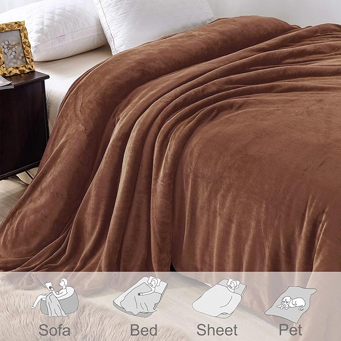 Exclusivo Mezcla Fleece Brown Throw Blanket for Couch, Sofa, Super Soft and Warm Blankets, All Season, Cozy, Plush, Lightweight, 50x60 Inches