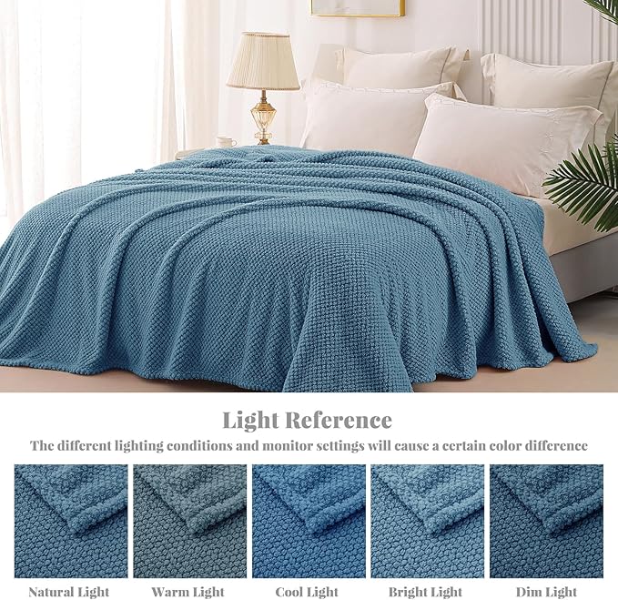 Whale Flotilla King Size Fuzzy Fleece Blanket, Fluffy Warm Soft Jacquard Bed Blankets for All Season, Lightweight and Cozy, 90x104 Inch, Slate Blue