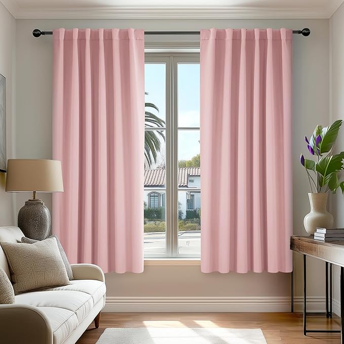 Deconovo Blackout Curtains, Thermal Insulated, W52 x L45 2 Panels, Back Tab, Machine Washable, Room-Darkening Drapes for Bedroom/Living Room Coral Pink