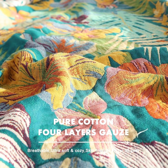 MSGKV Boho Throw Blanket for Couch and Sofa Cotton Blankets for Living Room Bedroom Reversable Florals Throw 60"x80" Spring Breathable Cozy Blankets