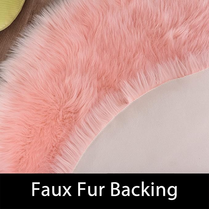 Latepis Pink Circle Round Rug 3ft Faux Fur Sheepskin Rugs for Living Room Fuzzy Rugs for Teen Girls Bedroom Teen Room Dorm Cute Rug Room Décor