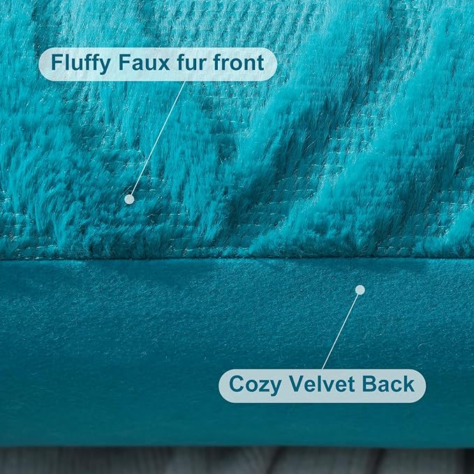 decorUhome Summer Throw Pillow Covers 16x16 Inch Set of 2, Soft Plush Faux Wool Teal Solid Couch Pillow Covers, Accent Farmhouse Neutral Square Pillow Cases for Sofa Bed Living Room